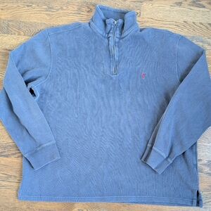 Vintage Polo Ralph Lauren Men's 1/4 Zip Pullover Sweater XL Blue Cotton Ribbed